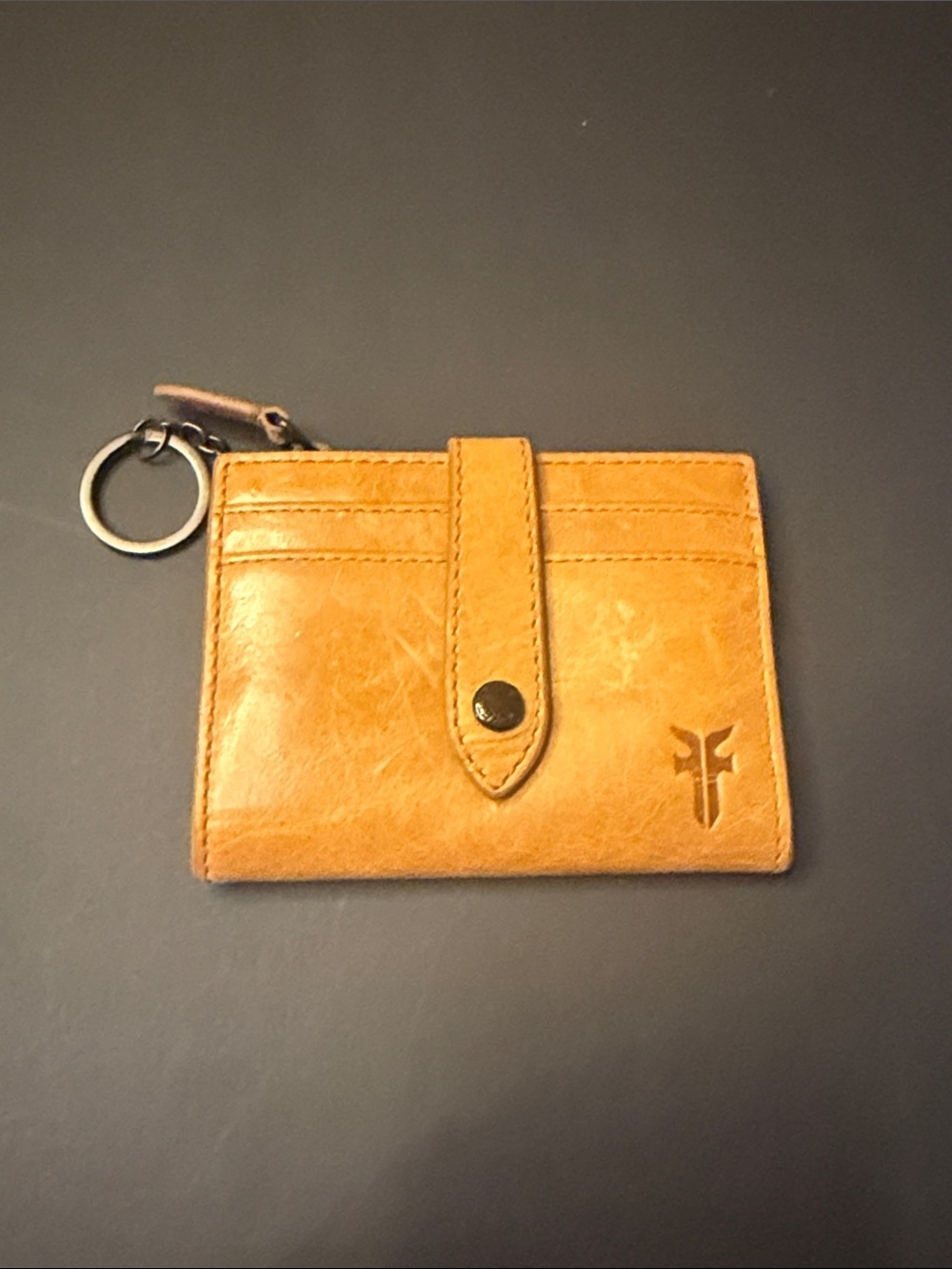 Frye Tan Leather Card Wallet with Key Ring